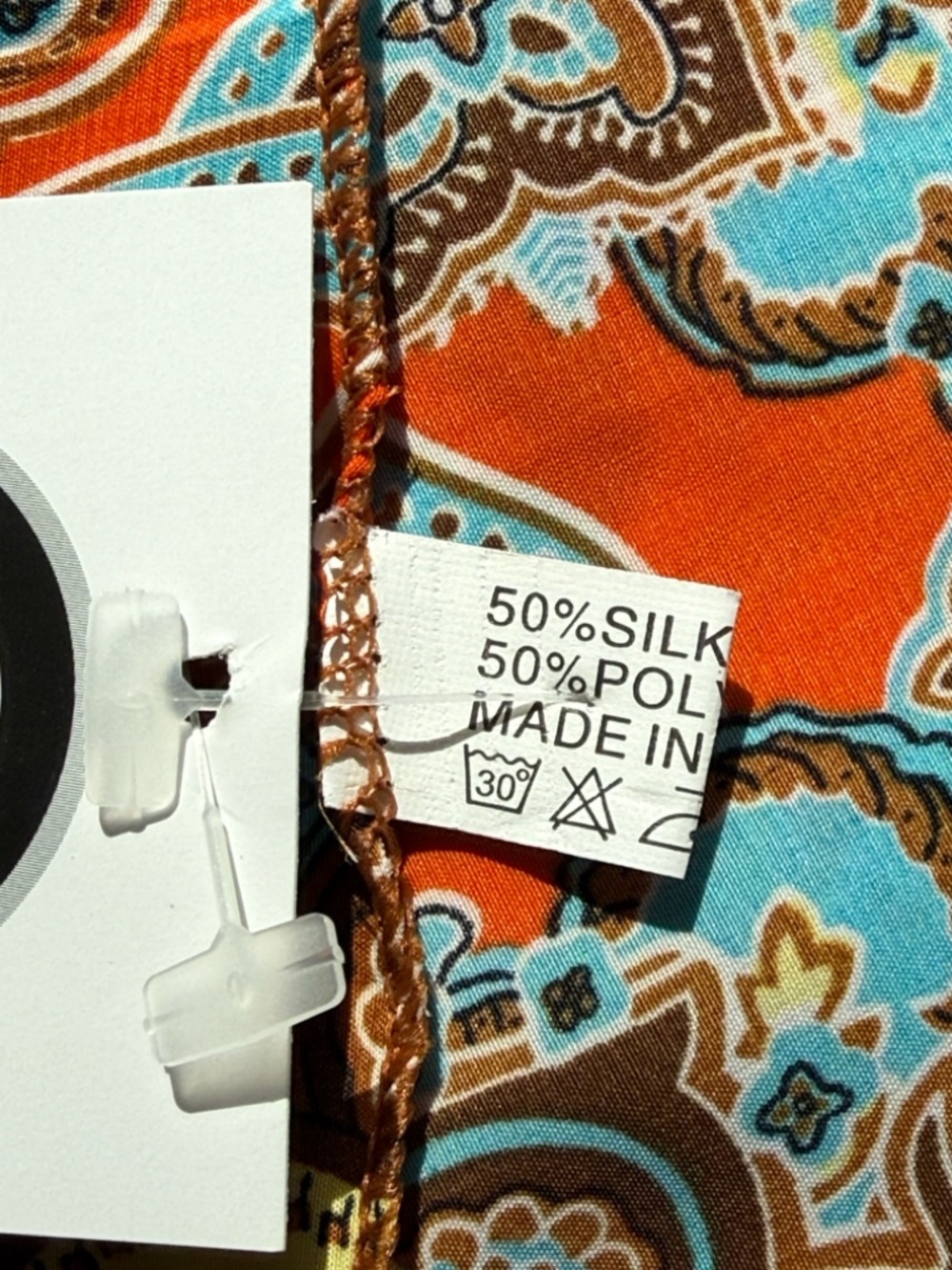 C3 Vibrant Orange & Turquoise Paisley Silk Multi-Style Poncho Top Blouse-1 Size - Picture 11 of 11
